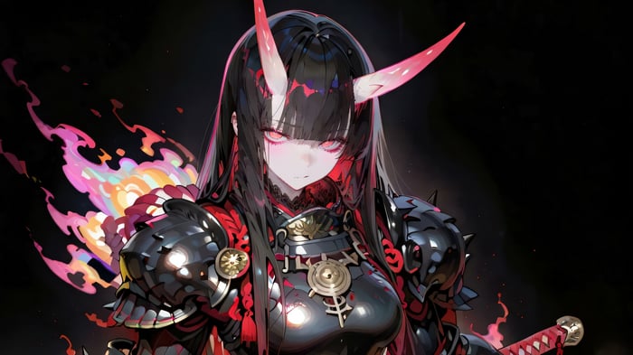 Anime Demon Warrior with Horns and Sword 4K