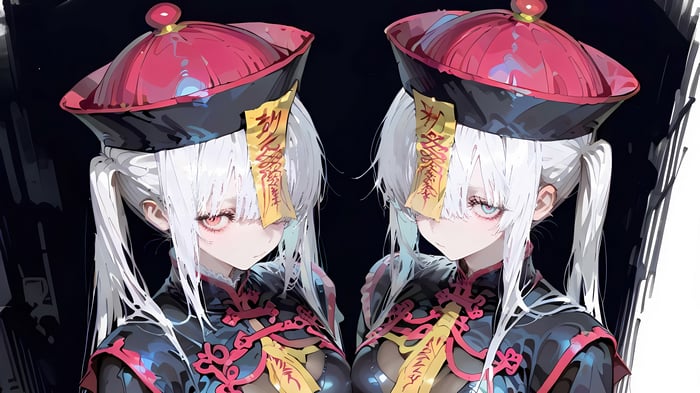 Anime Twins in Jiangshi Outfits 4K