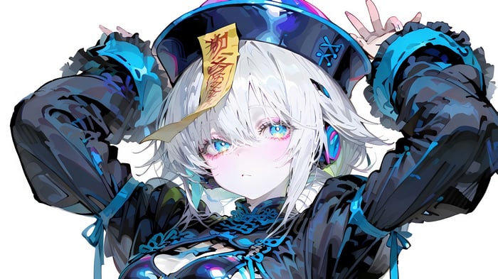 Anime Girl Jiangshi with White Hair 4K