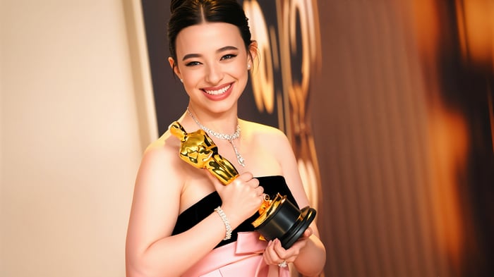 Mikey Madison with Oscar Trophy 4K