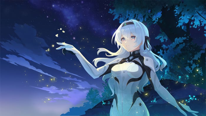 Firefly from Honkai: Star Rail in a starry night