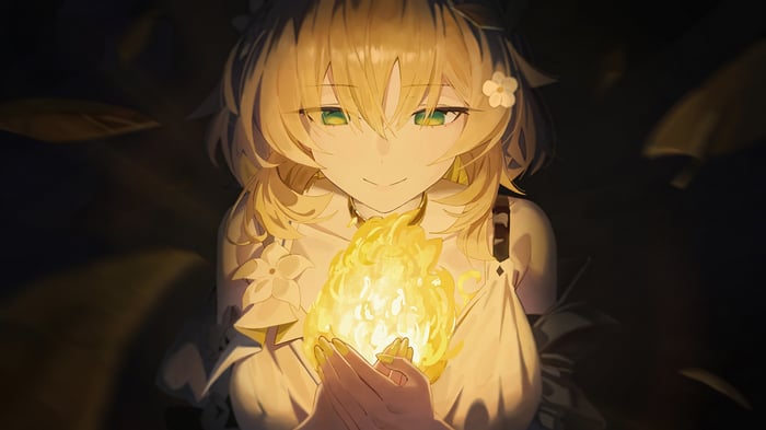 Aglaea from Honkai: Star Rail holding a ball of light