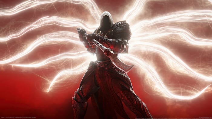 Inarius from Diablo IV with glowing wings