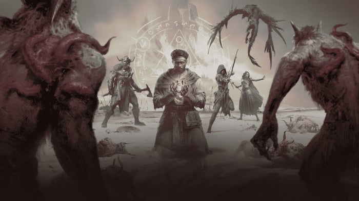 Diablo IV Barbarian, Rogue, Sorcerer, and Monsters