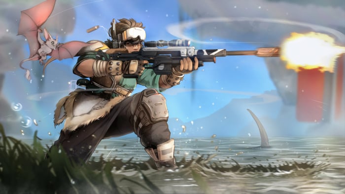Vantage from Apex Legends firing a sniper rifle