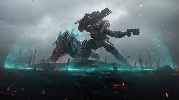 Steel Hunters Robot Fighting a Creature
