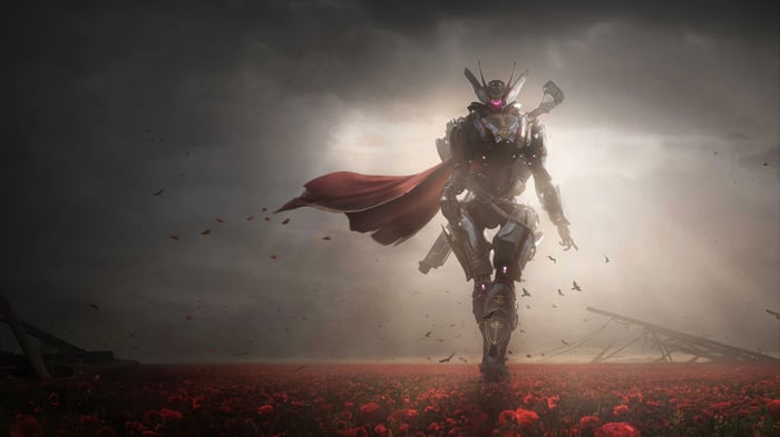 Steel Hunters Robot in a Field of Poppies 4K
