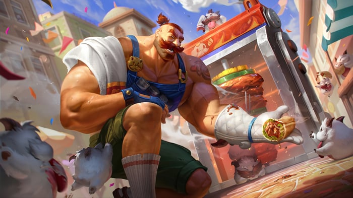 Braum Serving Food in League of Legends Splash Art 4K