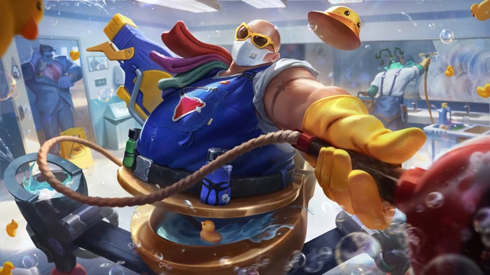 Urgot in a bathhouse setting, League of Legends Splash Art 4K