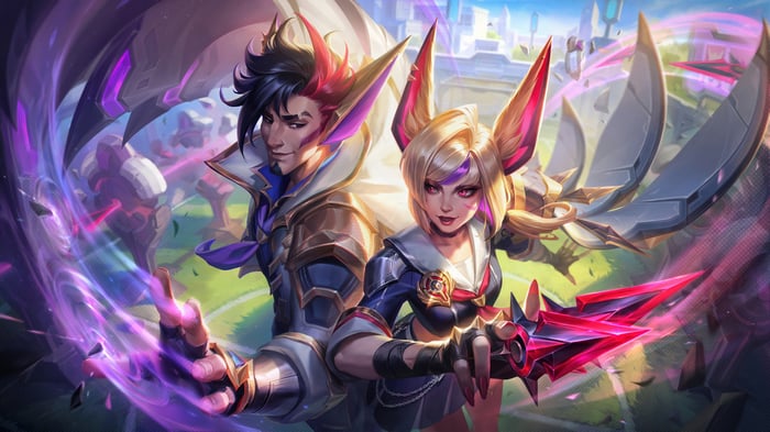 Xayah and Rakan from League of Legends Battle Academia 4K