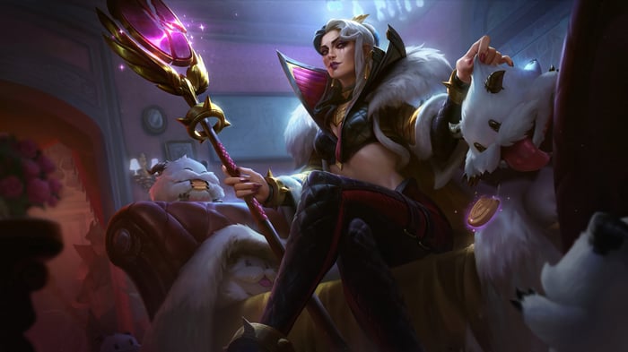 LeBlanc with Poro companions in League of Legends 4K
