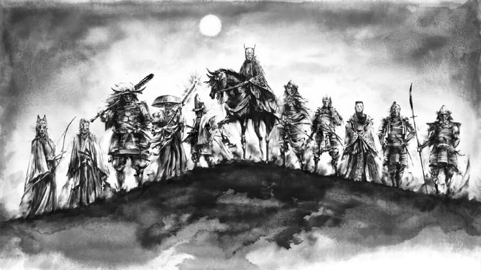 Samurai warriors on a hill under the moon 4K