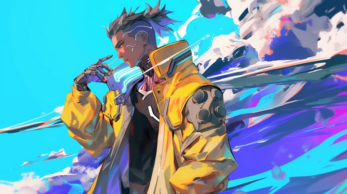 Cyberpunk Guy in Yellow Jacket 4K