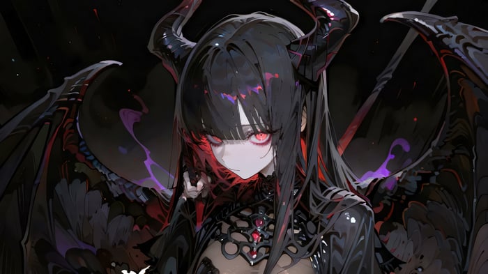 Anime Devil Girl with Horns and Wings 4K