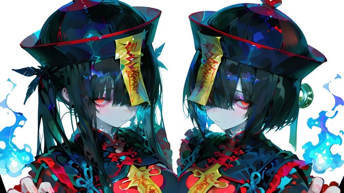 Two Anime Jiangshi Girls in Traditional Chinese Attire 4K