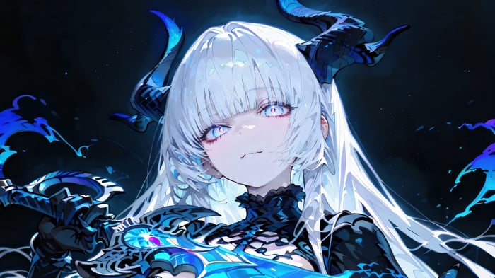 Anime Girl with Horns and Sword 4K