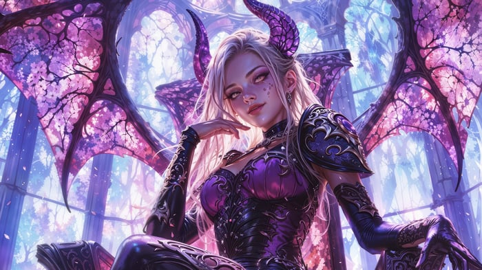 Fantasy Devil Girl with Purple Wings 4K