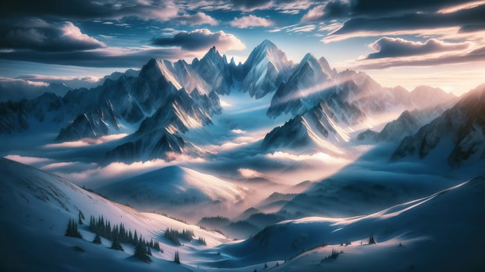 Snowy Mountain Scenery at Sunrise 4K