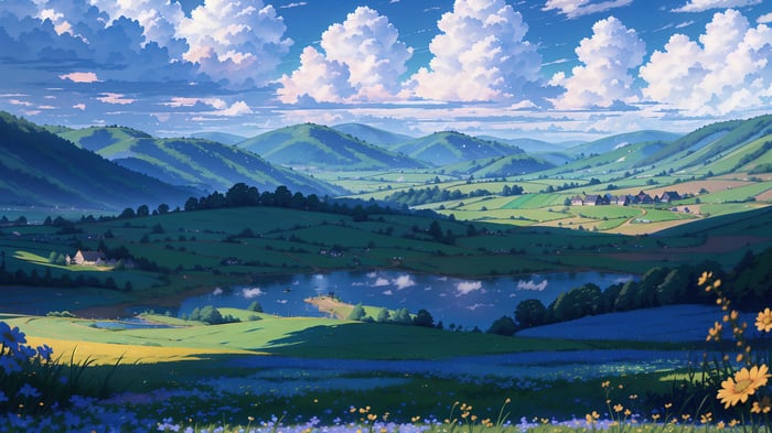 4K Scenery of Mountains and Clouds over Grassland