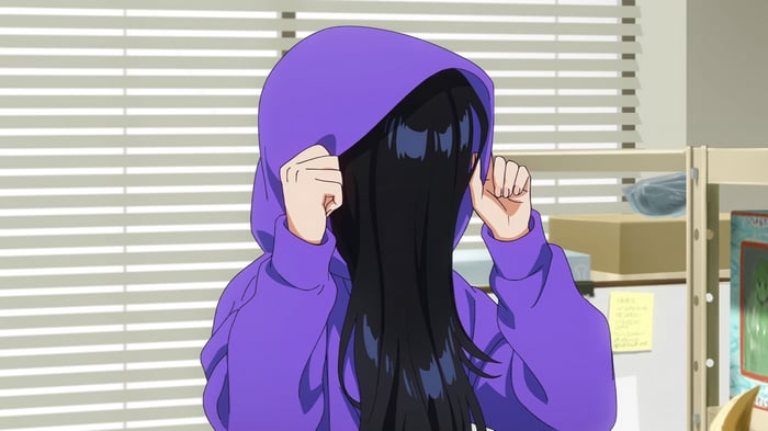 Natsuko Hirose wearing a purple hoodie