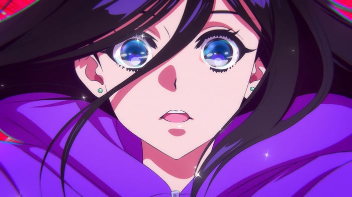 Anime girl with purple hoodie and black hair