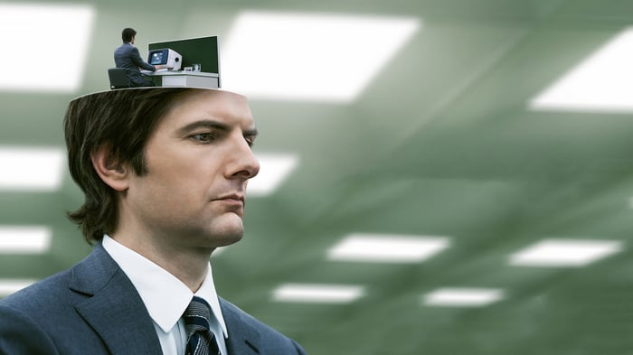 Severance: Adam Scott with a miniature office in his head