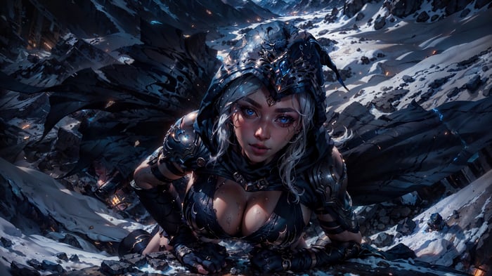 Ashe from League of Legends in a snowy mountain landscape