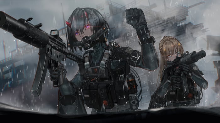 Anime Soldiers with Guns in the Rain 4K