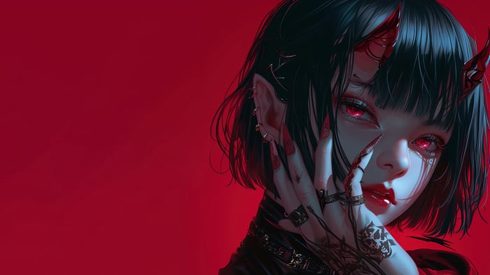 Demon Girl with Red Eyes and Horns 4K