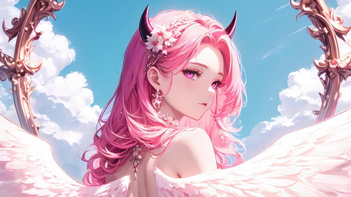Anime Girl with Pink Hair and Angel Wings