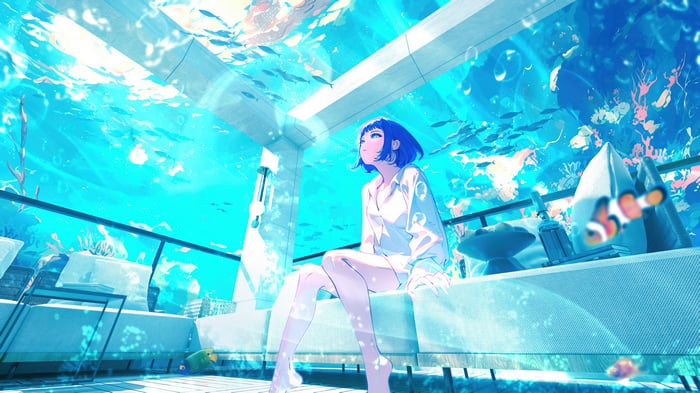 Anime Girl in Underwater Room 4K