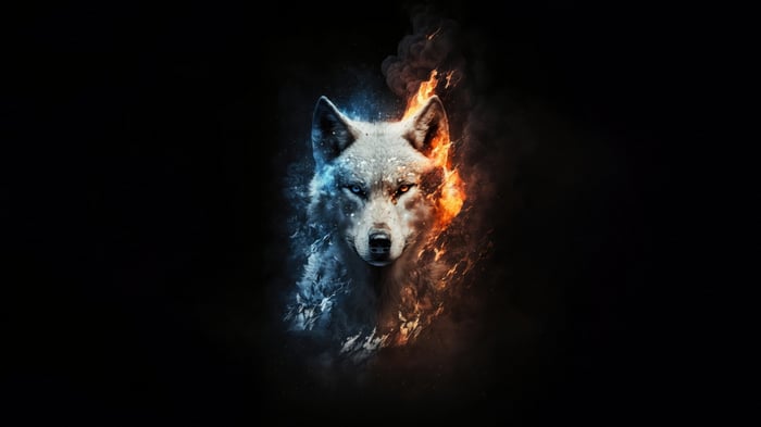 Wolf with Fire and Ice Elements 4K