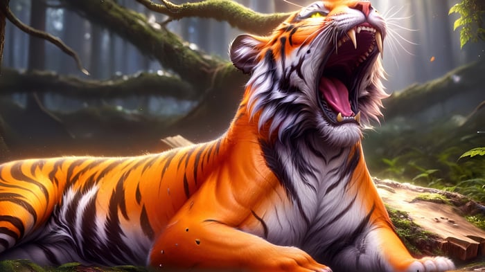 Tiger Growling in a Forest 4K