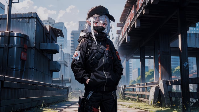 Anime Girl with White Hair and Red Eyes in Black Outfit 4K