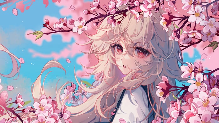 Anime Girl Among Cherry Blossoms 4K