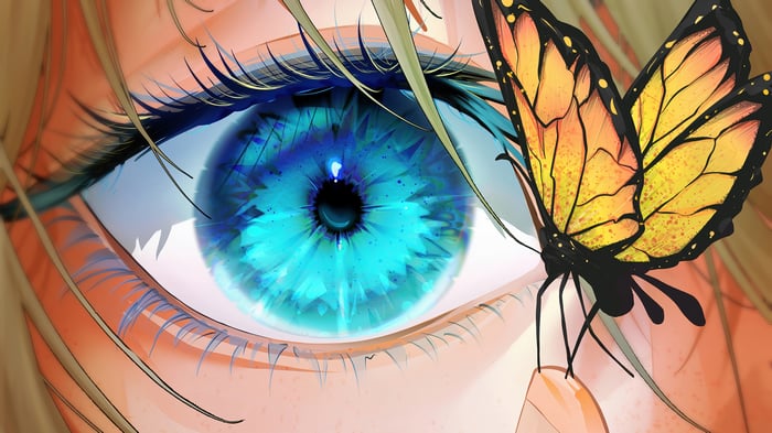 Anime Girl with Blue Eyes and Butterfly 4K