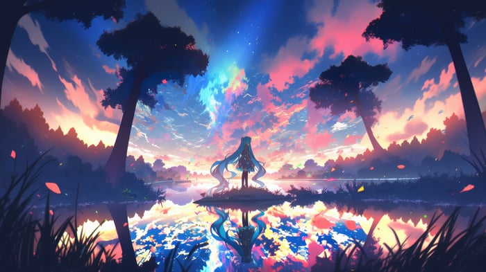 Hatsune Miku 4K Sunrise Scenery