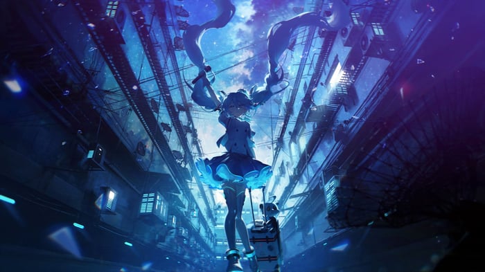 Hatsune Miku in a Futuristic Cityscape 4K