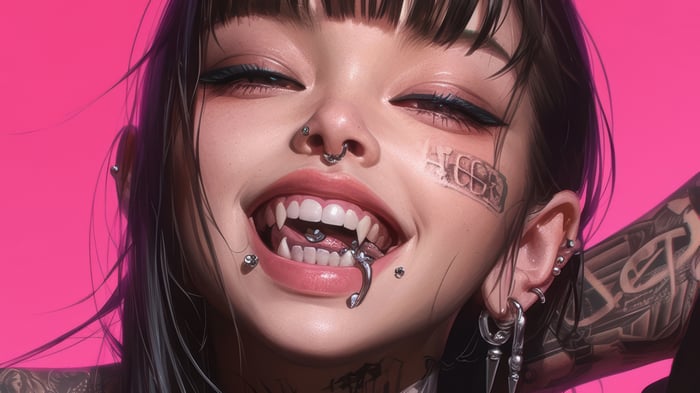 Anime Girl with Fangs and Piercings 4K