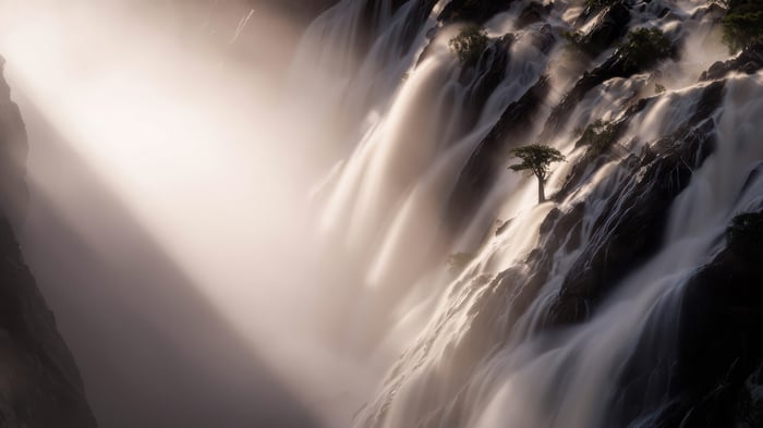 Epupa Falls Waterfall with a lone tree