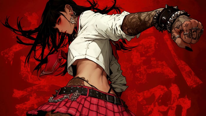 Anime Girl with Tattoos in School Uniform 4K