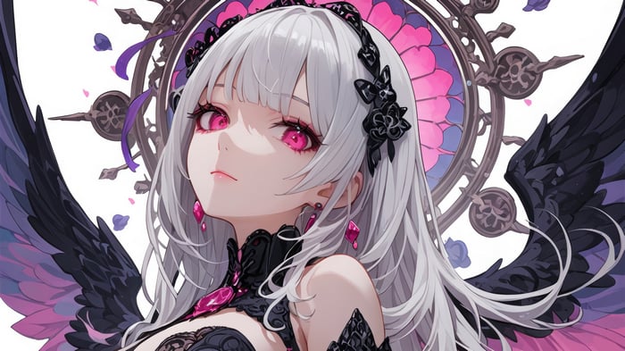Anime Girl with White Hair and Wings 4K