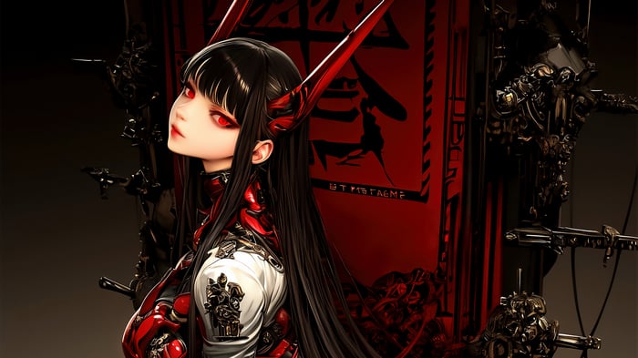 Anime Girl with Red Eyes and Sci-Fi Armor 4K