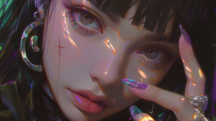 Anime Girl Close-up with Iridescent Lighting 4K