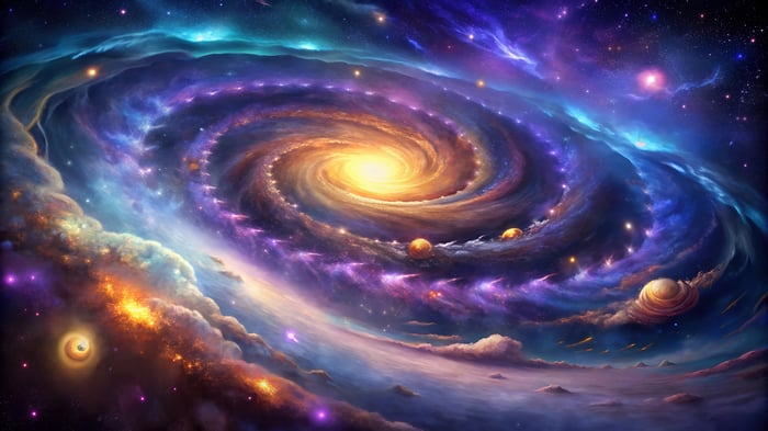 Colorful Spiral Galaxy with Planets 4K