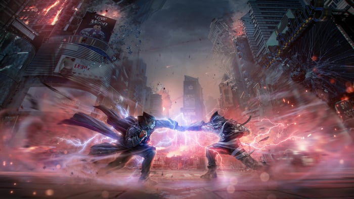 Jin Kazama and Kazuya Mishima fighting in Tekken 8 4K