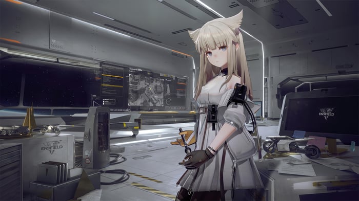 Arknights: Endfield 4K Perlica in a Sci-Fi Lab