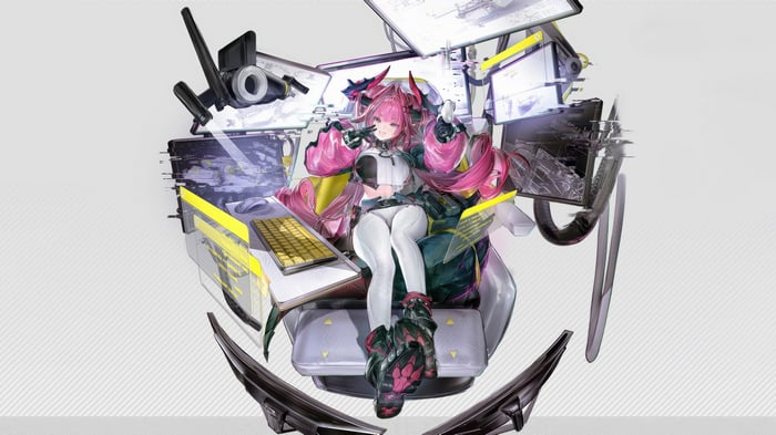 Yvonne from Arknights: Endfield in a futuristic chair