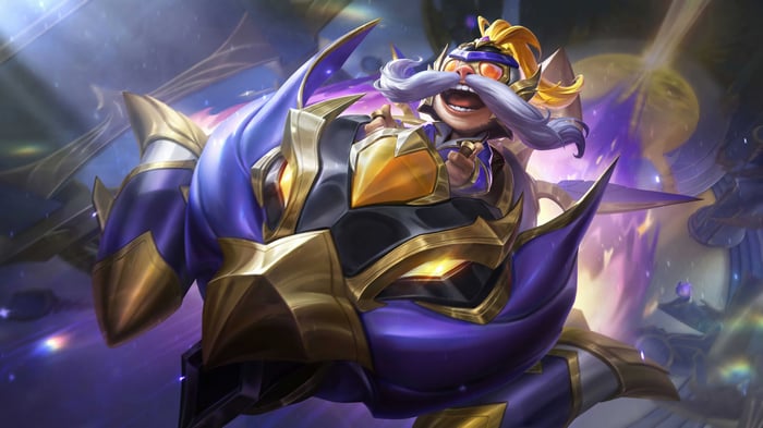 Corki riding a mechanical beast in League of Legends 4K