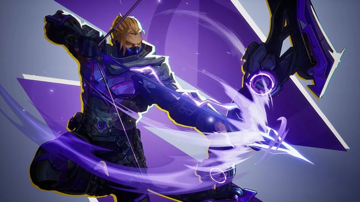 Hawkeye from Marvel Rivals aiming a bow